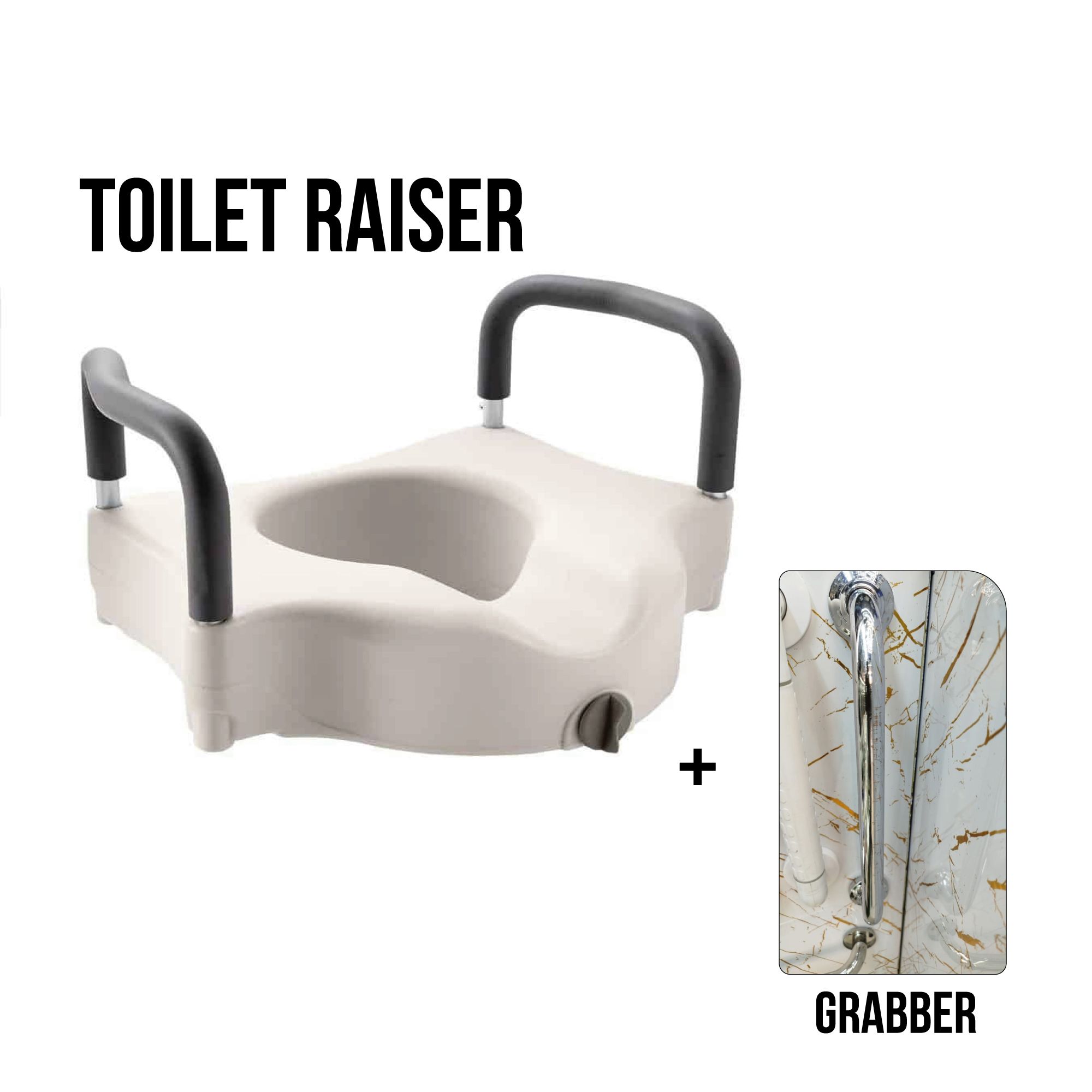 Toilet Seat Raiser with armrest + Grabber