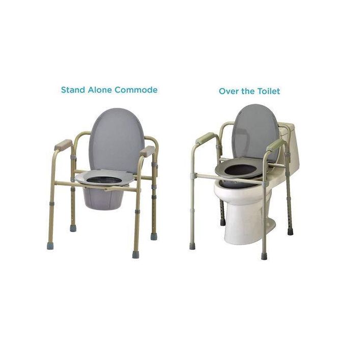 Folding Steel Commode Toilet Chair with Durable Plastic Armrests for Elderly, Disabled, and Homecare Use. Heavy-Duty Folding Steel Commode Toilet Chair with Comfortable Plastic Armrests and Stable Fra