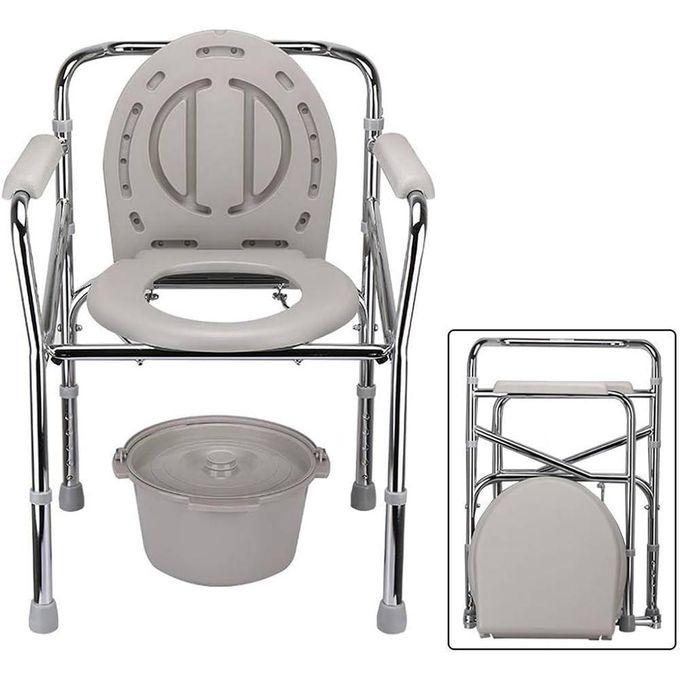 Folding Steel Commode Toilet Chair with Durable Plastic Armrests for Elderly, Disabled, and Homecare Use. Heavy-Duty Folding Steel Commode Toilet Chair with Comfortable Plastic Armrests and Stable Fra