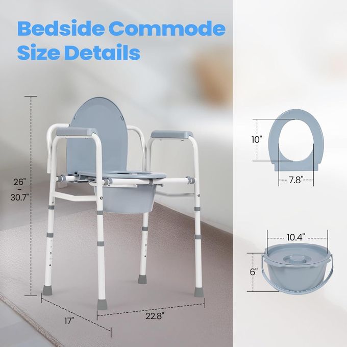 Folding Steel Commode Toilet Chair with Durable Plastic Armrests for Elderly, Disabled, and Homecare Use. Heavy-Duty Folding Steel Commode Toilet Chair with Comfortable Plastic Armrests and Stable Fra