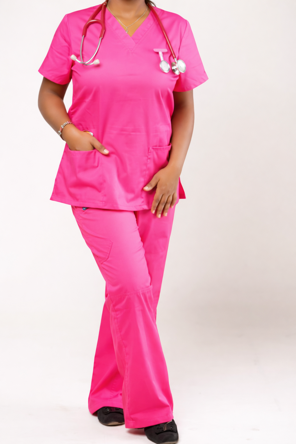 MEDICAL SCRUB SET/ medical scrub uniform, healthcare workwear, or a nursing scrub set. It may be called a clinical scrub suit, hospital scrub attire, or a professional medical uniform used by nurses,