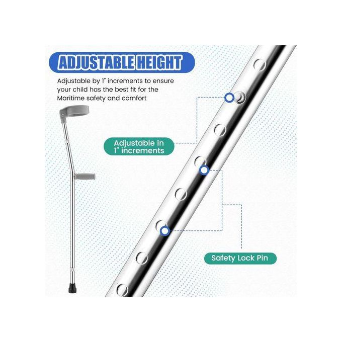 THE ADORNED ADJUSTABLE ELBOW CRUTCH / AN ADJUSTABLE FOREARM CRUTCH, AN ELBOW SUPPORT CRUTCH, OR A FOREARM MOBILITY AID. IT MAY BE DESCRIBED AS A HEIGHT-ADJUSTABLE ARM CRUTCH