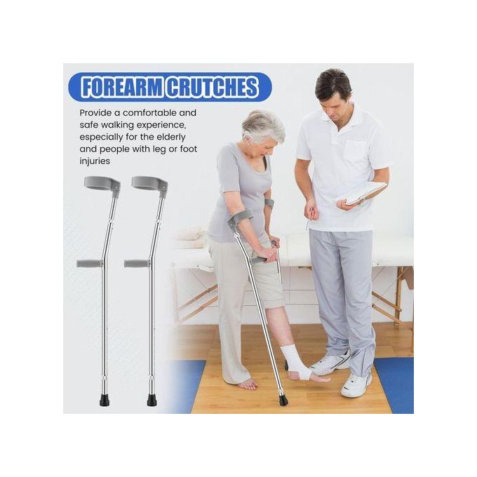 THE ADORNED ADJUSTABLE ELBOW CRUTCH / AN ADJUSTABLE FOREARM CRUTCH, AN ELBOW SUPPORT CRUTCH, OR A FOREARM MOBILITY AID. IT MAY BE DESCRIBED AS A HEIGHT-ADJUSTABLE ARM CRUTCH