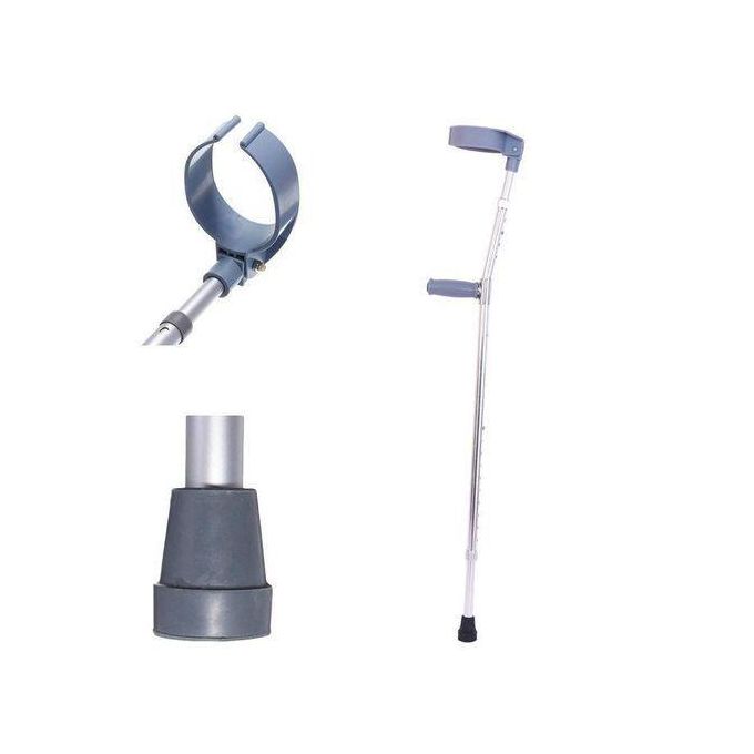 THE ADORNED ADJUSTABLE ELBOW CRUTCH / AN ADJUSTABLE FOREARM CRUTCH, AN ELBOW SUPPORT CRUTCH, OR A FOREARM MOBILITY AID. IT MAY BE DESCRIBED AS A HEIGHT-ADJUSTABLE ARM CRUTCH