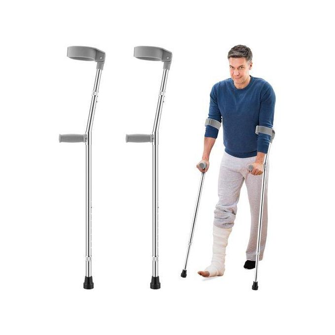 THE ADORNED ADJUSTABLE ELBOW CRUTCH / AN ADJUSTABLE FOREARM CRUTCH, AN ELBOW SUPPORT CRUTCH, OR A FOREARM MOBILITY AID. IT MAY BE DESCRIBED AS A HEIGHT-ADJUSTABLE ARM CRUTCH