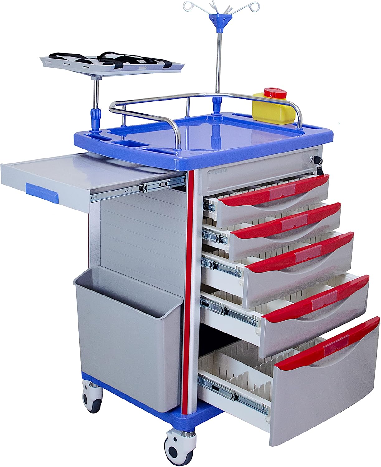 EMERGENCY CRASH CART. edical trolley designed to store, organize, and transport essential emergency drugs, equipment, and supplies required for life-saving interventions. It ensures rapid response dur