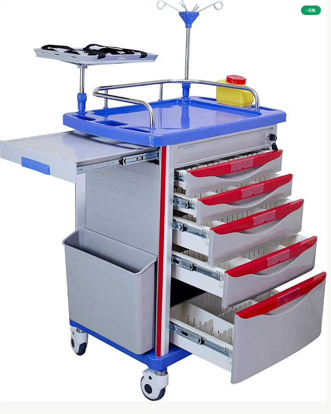 EMERGENCY CRASH CART. edical trolley designed to store, organize, and transport essential emergency drugs, equipment, and supplies required for life-saving interventions. It ensures rapid response dur