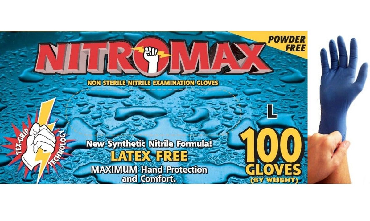NITROMAX GLOVES (NON STERILE). Disposable protective gloves designed for routine medical examinations, laboratory work, cleaning, and general hygiene applications where sterility is not required.