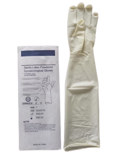 GYNECOLOGICAL GLOVES. long-cuff medical gloves designed to provide extended protection and hygiene during gynecological examinations, obstetric procedures, and maternity care.