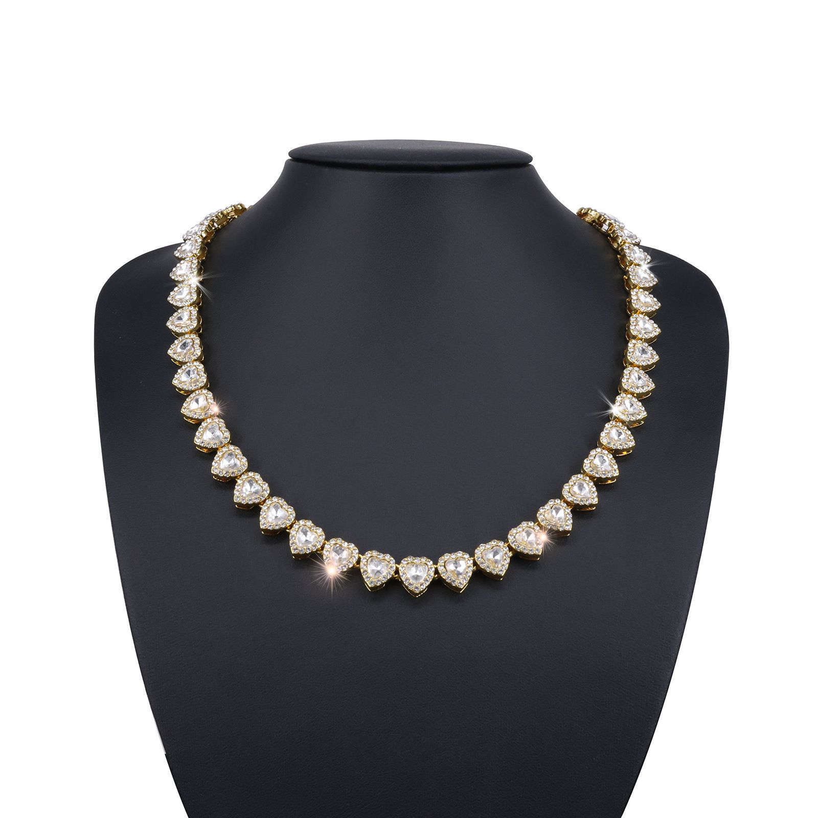 New 11mm heart-shaped glass inlaid diamond Cuban necklace thick European and American jewelry hipster