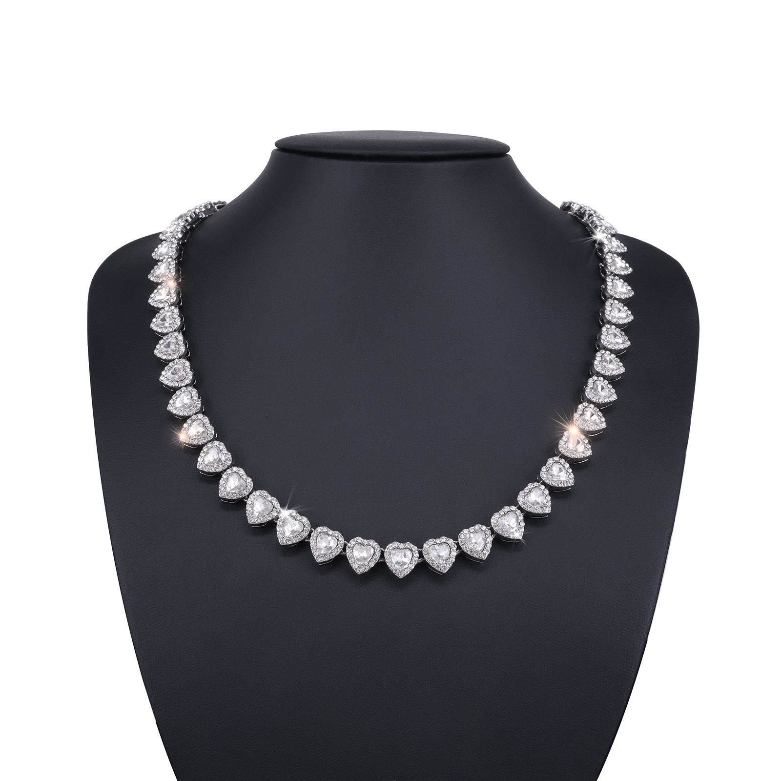 New 11mm heart-shaped glass inlaid diamond Cuban necklace thick European and American jewelry hipster