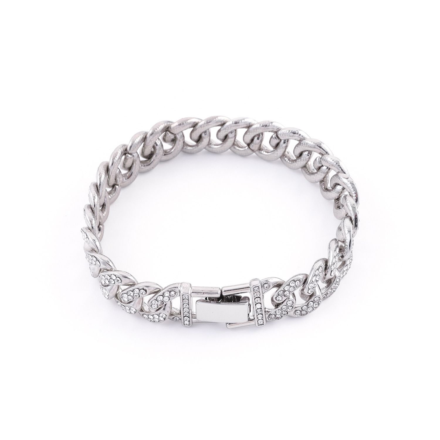 Simple fashion full diamond Cuban bracelet ins style hip hop chic personality men and women titanium steel bracelet