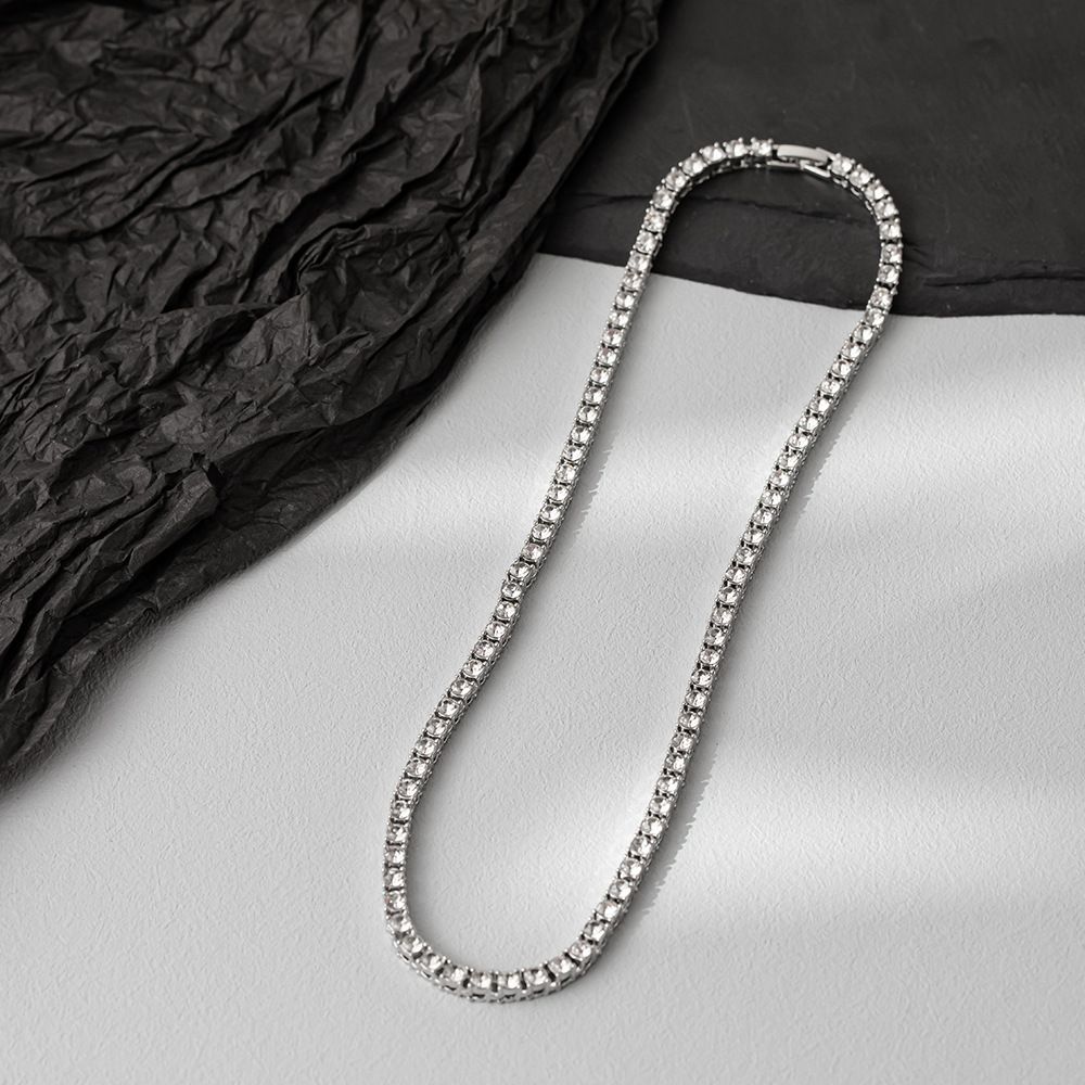 Hip Hop Cuban Necklace men's and women's single row diamond-encrusted punk all-match tennis chain jewelry