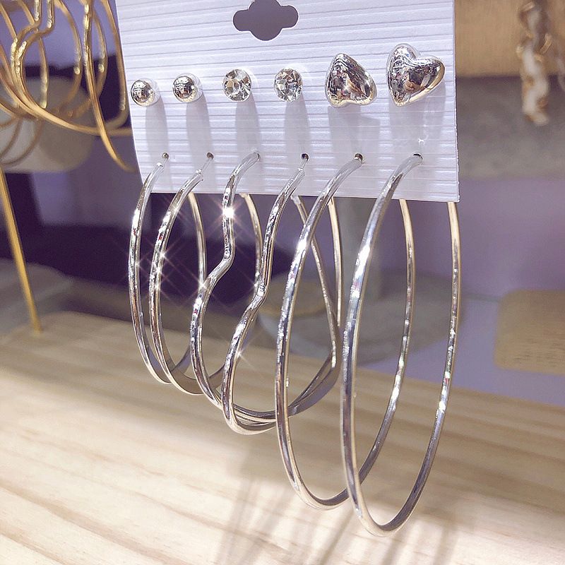 Stylish everything with 6 pairs of C-shaped stud earrings set personality earrings