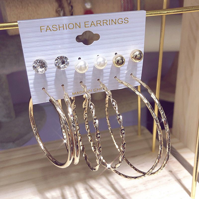 Stylish everything with 6 pairs of C-shaped stud earrings set personality earrings
