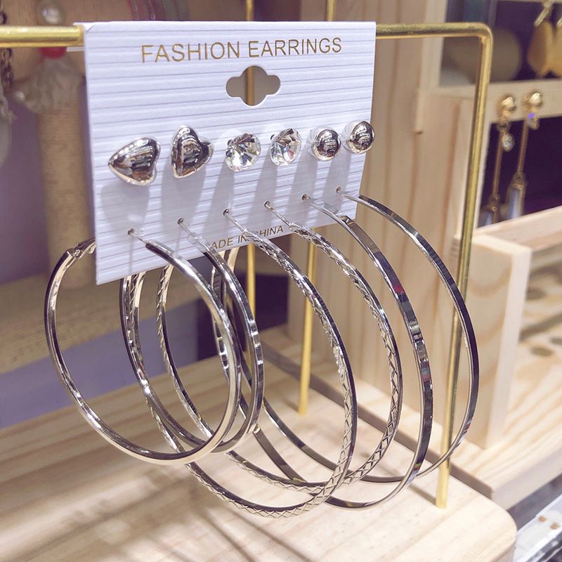 Stylish everything with 6 pairs of C-shaped stud earrings set personality earrings