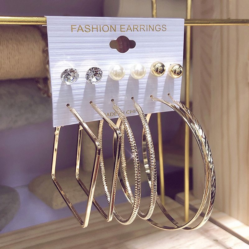 Stylish everything with 6 pairs of C-shaped stud earrings set personality earrings