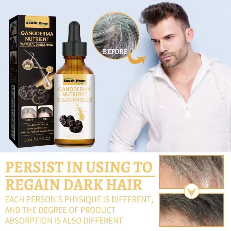 South Moon 30ml Ganoderma Darkening Hair Serum White To Black Repairing Nourish Moisturize Scalp Anti Greying Thicken Hair Serum