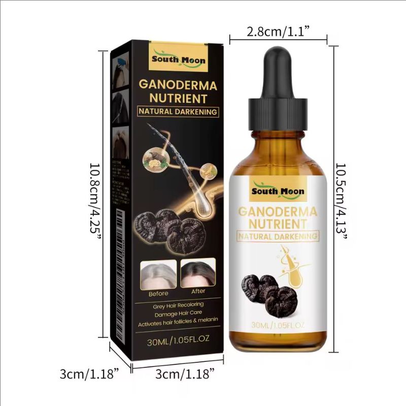 South Moon 30ml Ganoderma Darkening Hair Serum White To Black Repairing Nourish Moisturize Scalp Anti Greying Thicken Hair Serum