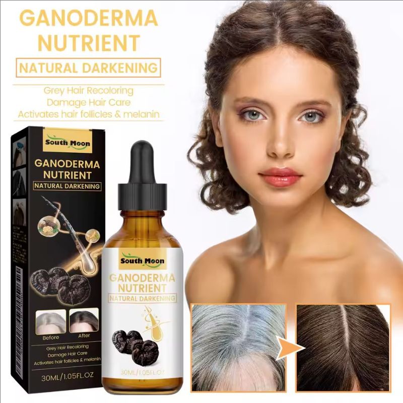 South Moon 30ml Ganoderma Darkening Hair Serum White To Black Repairing Nourish Moisturize Scalp Anti Greying Thicken Hair Serum
