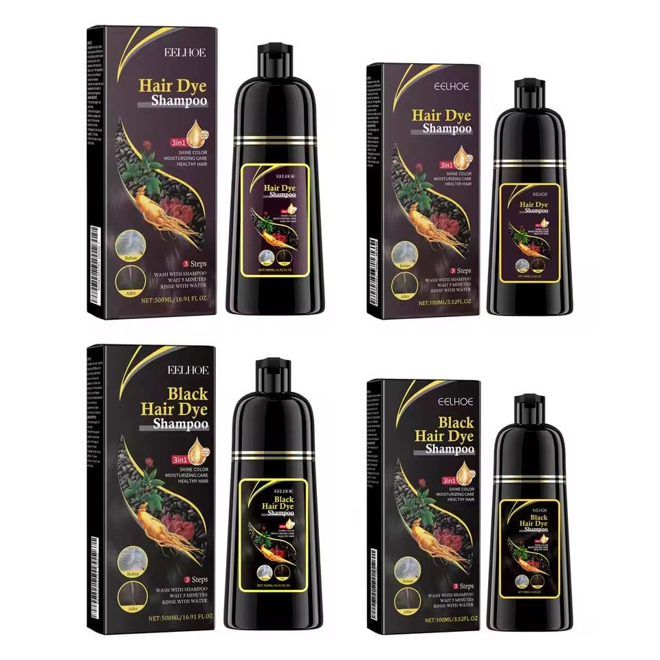 EELHOE Black Hair Dye Shampoo 3 in 1 Growth Clean Hair Darkening Deep Nourishing Black Hair Dye Shampoo Natural Organic Herbal