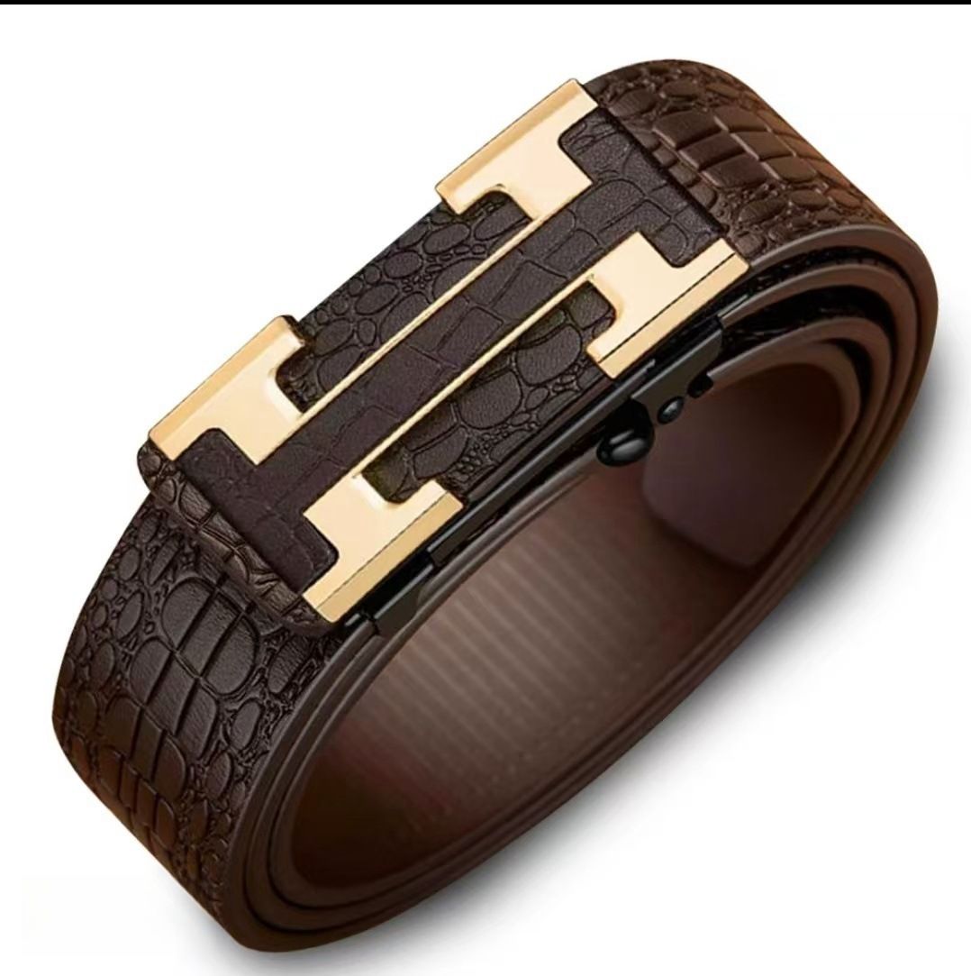 New high-end men's belt genuine leather pure cowhide automatic buckle business casual young middle-aged trendy belt