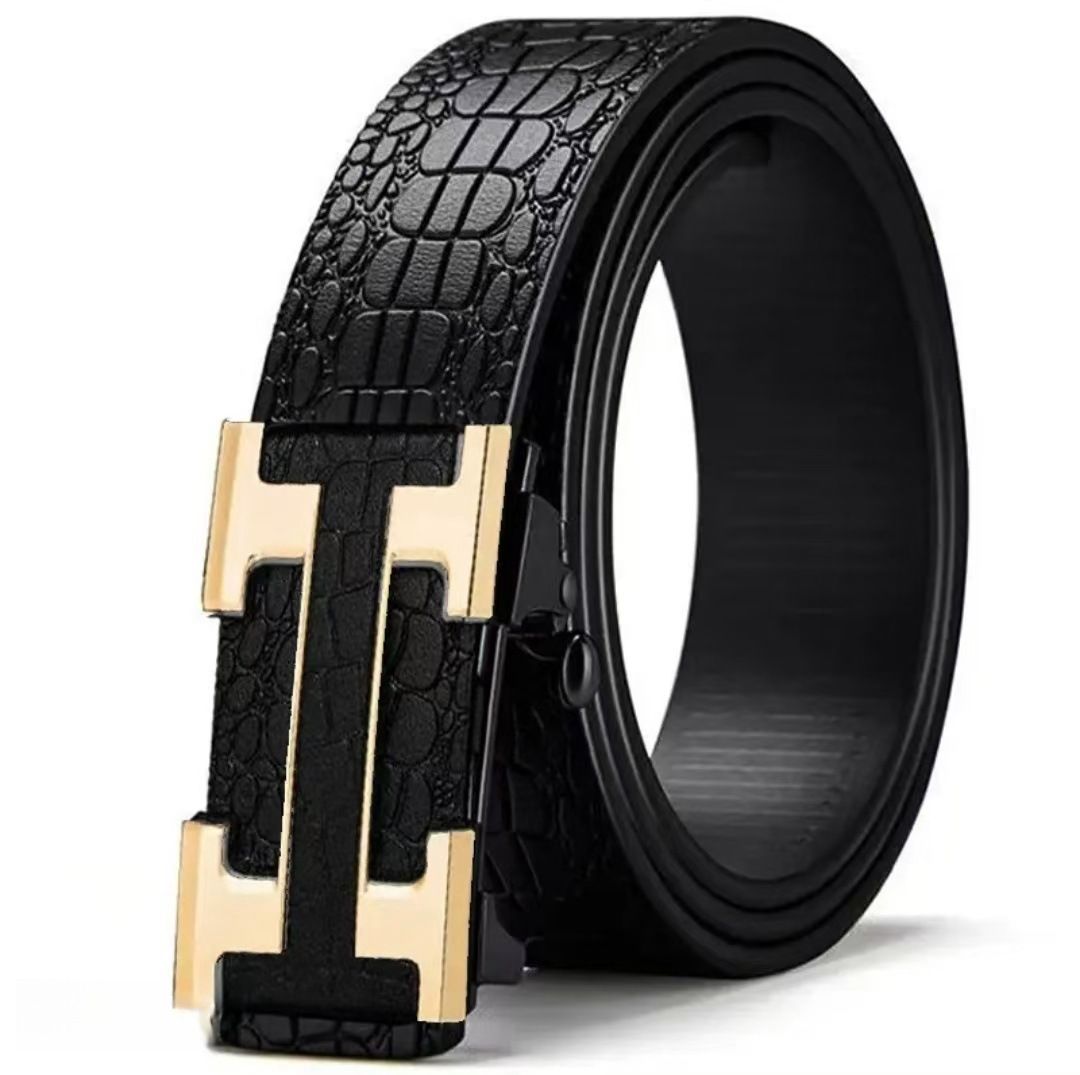 New high-end men's belt genuine leather pure cowhide automatic buckle business casual young middle-aged trendy belt