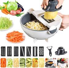 (Easter Sale) 9 in 1 Multifunction Magic Rotate Vegetable Cutter, shredder, chopper with Drain Basket, New Veggie Slicer Grater Shredder, Food Strainer Colander