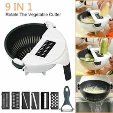 (Easter Sale) 9 in 1 Multifunction Magic Rotate Vegetable Cutter, shredder, chopper with Drain Basket, New Veggie Slicer Grater Shredder, Food Strainer Colander