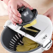 (Easter Sale) 9 in 1 Multifunction Magic Rotate Vegetable Cutter, shredder, chopper with Drain Basket, New Veggie Slicer Grater Shredder, Food Strainer Colander