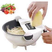 (Easter Sale) 9 in 1 Multifunction Magic Rotate Vegetable Cutter, shredder, chopper with Drain Basket, New Veggie Slicer Grater Shredder, Food Strainer Colander