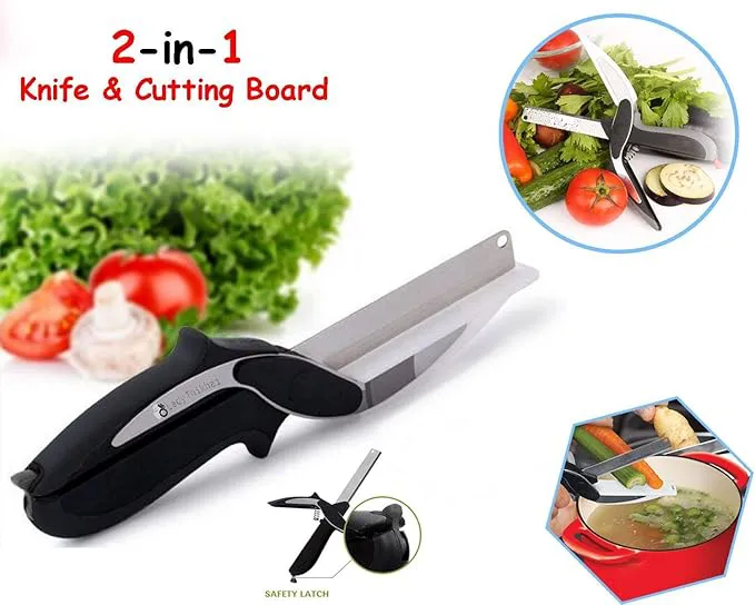 Clever Cutter 2-in-1 Knife & Cutting Board Scissors - Food Chopper & Slicer for Vegetables, Meat & More | Kilimall Kitchen Tool