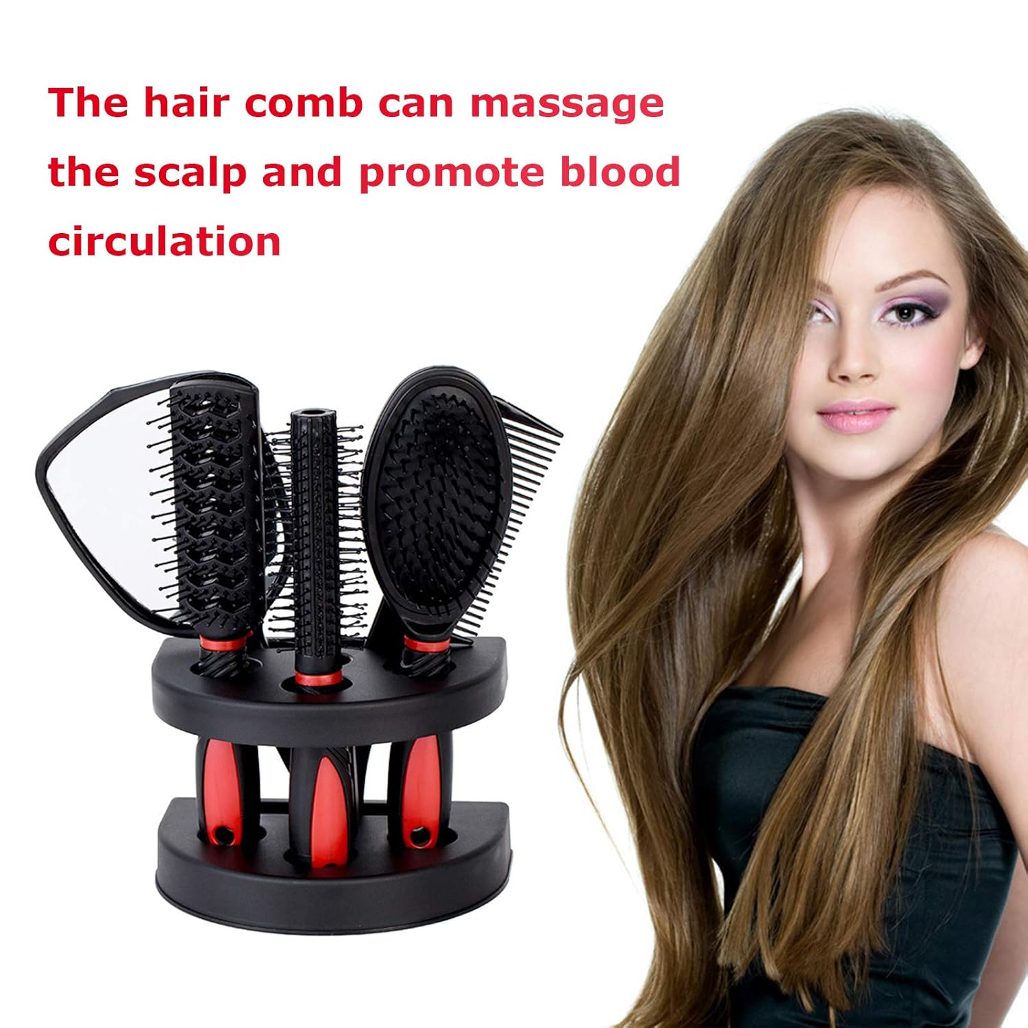 New arrival 5pcs Hair Comb Set Professional Salon Cutting Brushes Sets Comb Hair Brush Styling Tools Mirror And Holder Stand Set