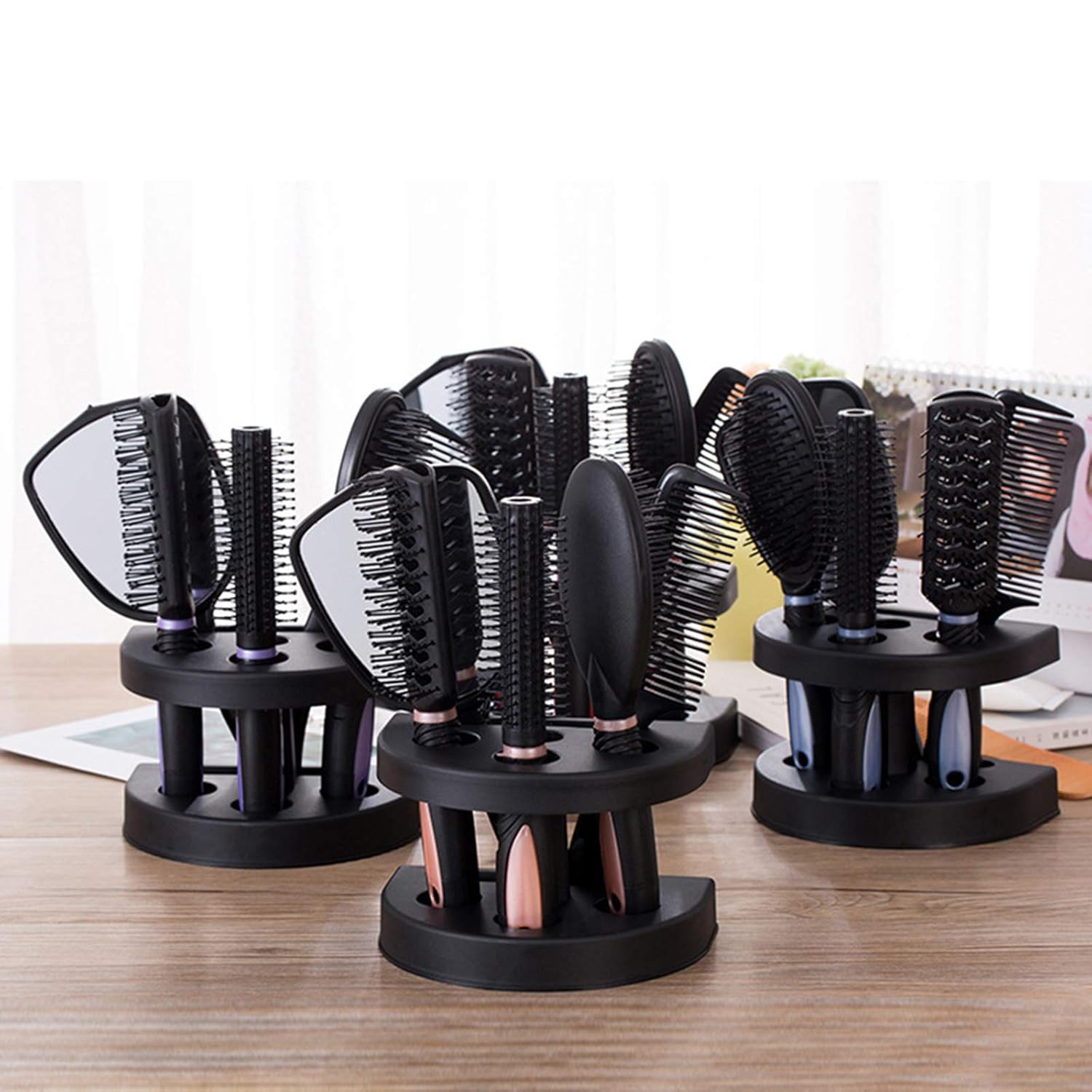 New arrival 5pcs Hair Comb Set Professional Salon Cutting Brushes Sets Comb Hair Brush Styling Tools Mirror And Holder Stand Set