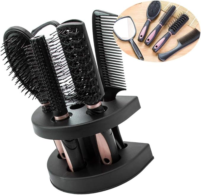 New arrival 5pcs Hair Comb Set Professional Salon Cutting Brushes Sets Comb Hair Brush Styling Tools Mirror And Holder Stand Set