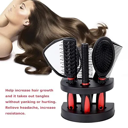 New arrival 5pcs Hair Comb Set Professional Salon Cutting Brushes Sets Comb Hair Brush Styling Tools Mirror And Holder Stand Set