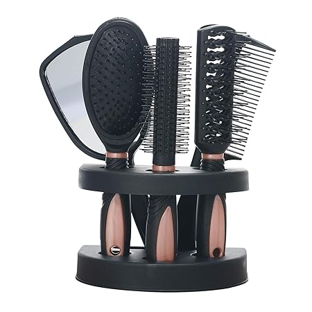 New arrival 5pcs Hair Comb Set Professional Salon Cutting Brushes Sets Comb Hair Brush Styling Tools Mirror And Holder Stand Set