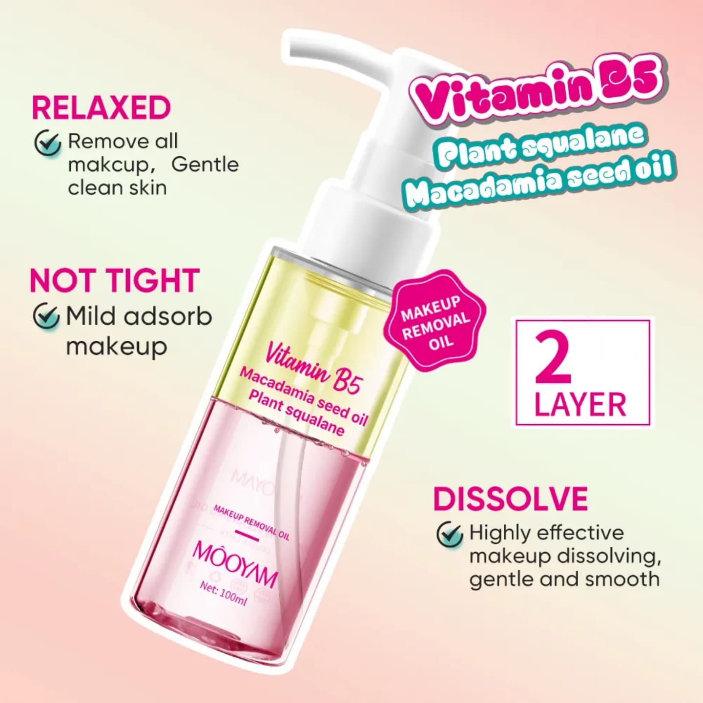 Mooyam Makeup Remover Oil - Gentle 2-in1 Cleansing Balm for Waterproof Mascara & Long Lasting Makeup | For All Skin Types 100ml