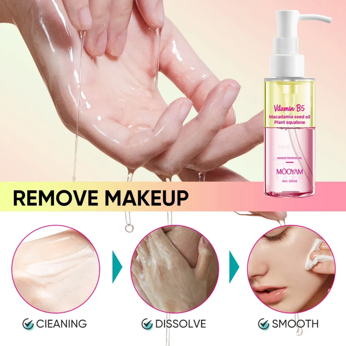 Mooyam Makeup Remover Oil - Gentle 2-in1 Cleansing Balm for Waterproof Mascara & Long Lasting Makeup | For All Skin Types 100ml