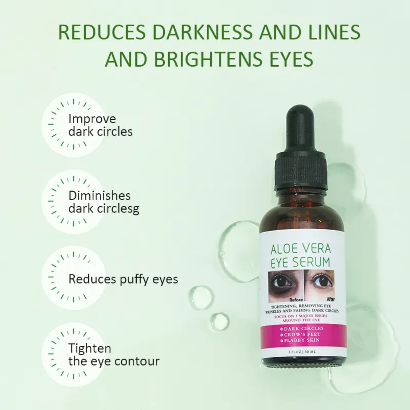 New arrival Dark circle treatment with aloe vera eye serum works tirelessly to reduce puffiness and diminish the appearance of dark circles, leaving you looking refreshed and revitalized 30ml