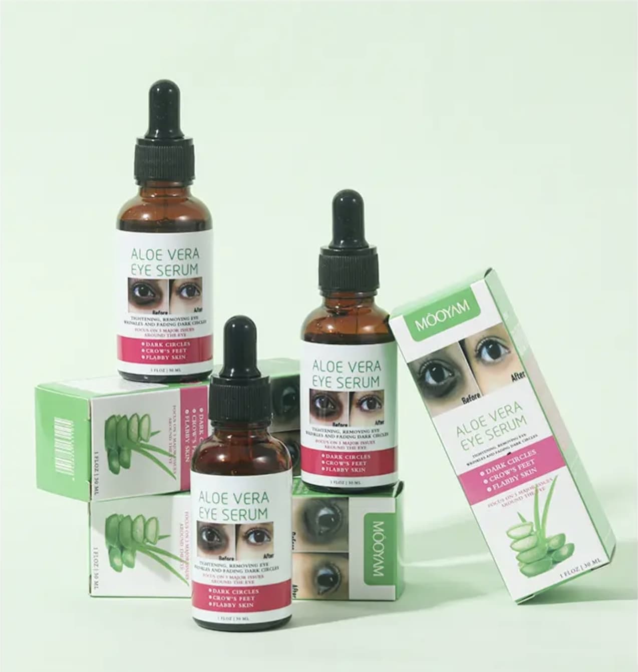 New arrival Dark circle treatment with aloe vera eye serum works tirelessly to reduce puffiness and diminish the appearance of dark circles, leaving you looking refreshed and revitalized 30ml