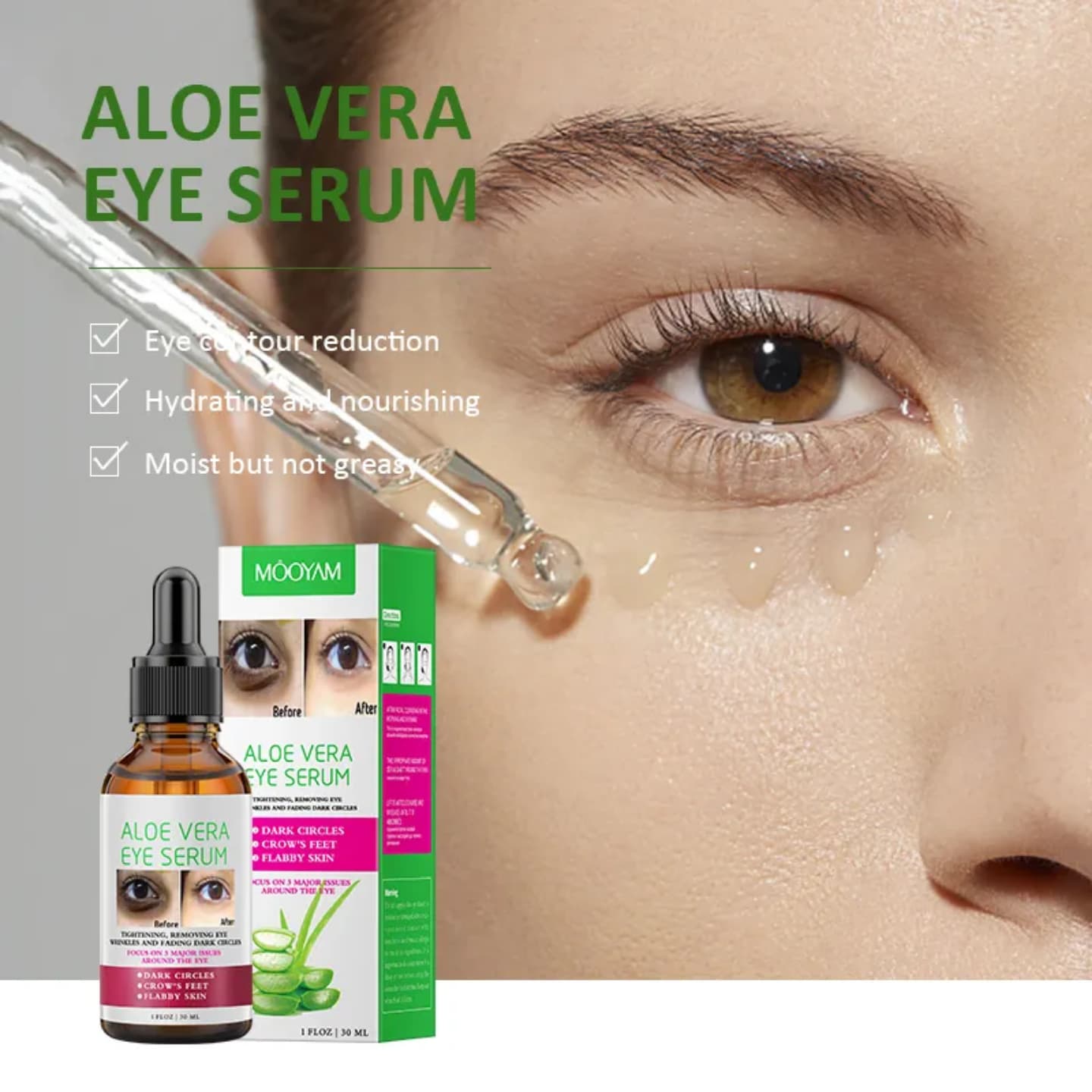 New arrival Dark circle treatment with aloe vera eye serum works tirelessly to reduce puffiness and diminish the appearance of dark circles, leaving you looking refreshed and revitalized 30ml