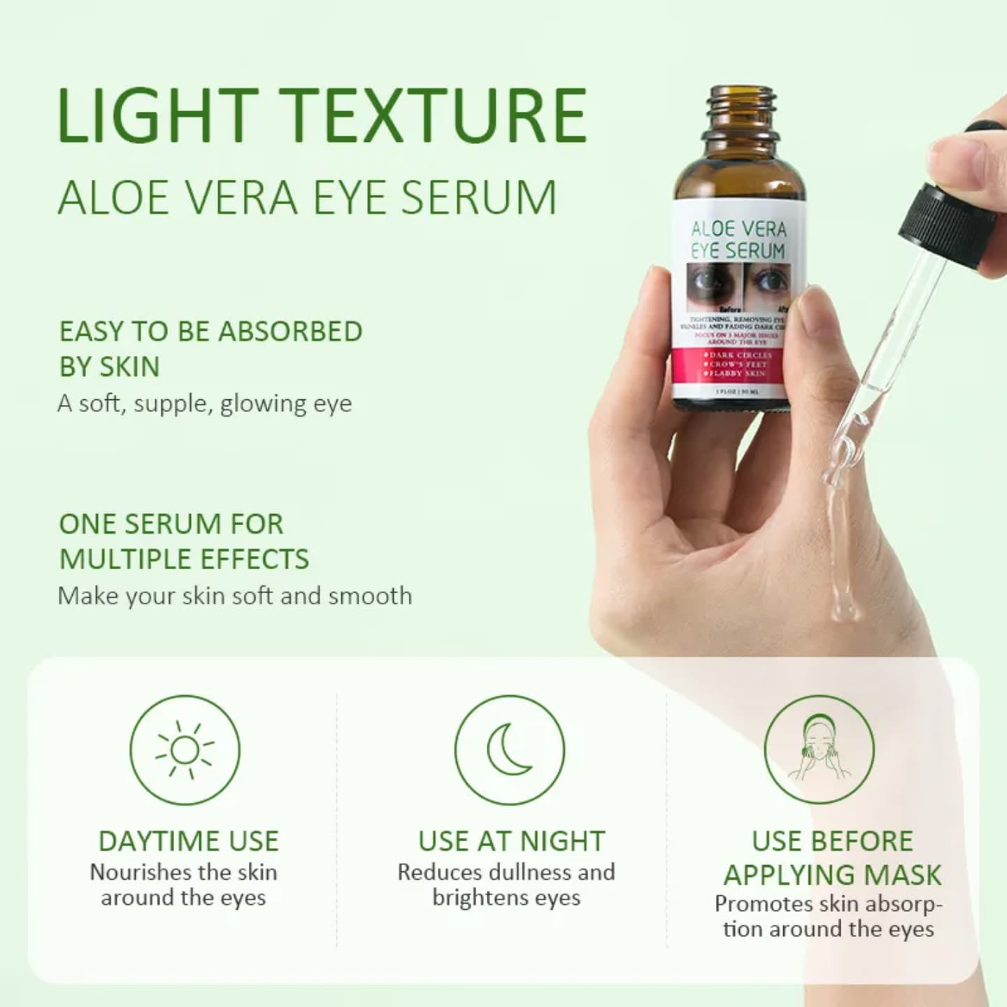 New arrival Dark circle treatment with aloe vera eye serum works tirelessly to reduce puffiness and diminish the appearance of dark circles, leaving you looking refreshed and revitalized 30ml