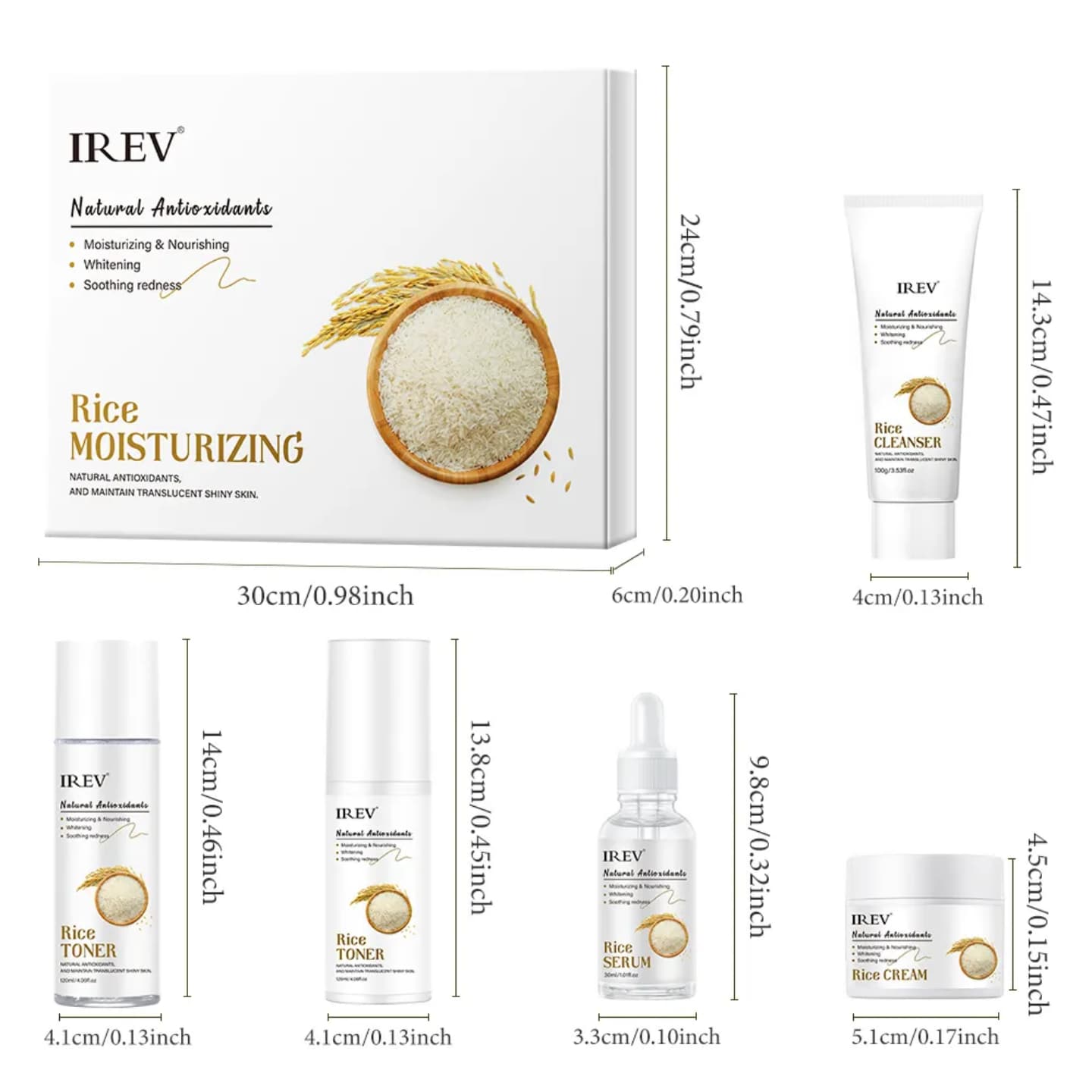 New arrivals 5 pack Deep Moisturizing Nourishing Moisturizer, anti-wrinkle, Anti-aging, Whitening Firming fermented Rice Original Face skin care set contains Serum, lotion, cleanser, cream and toner