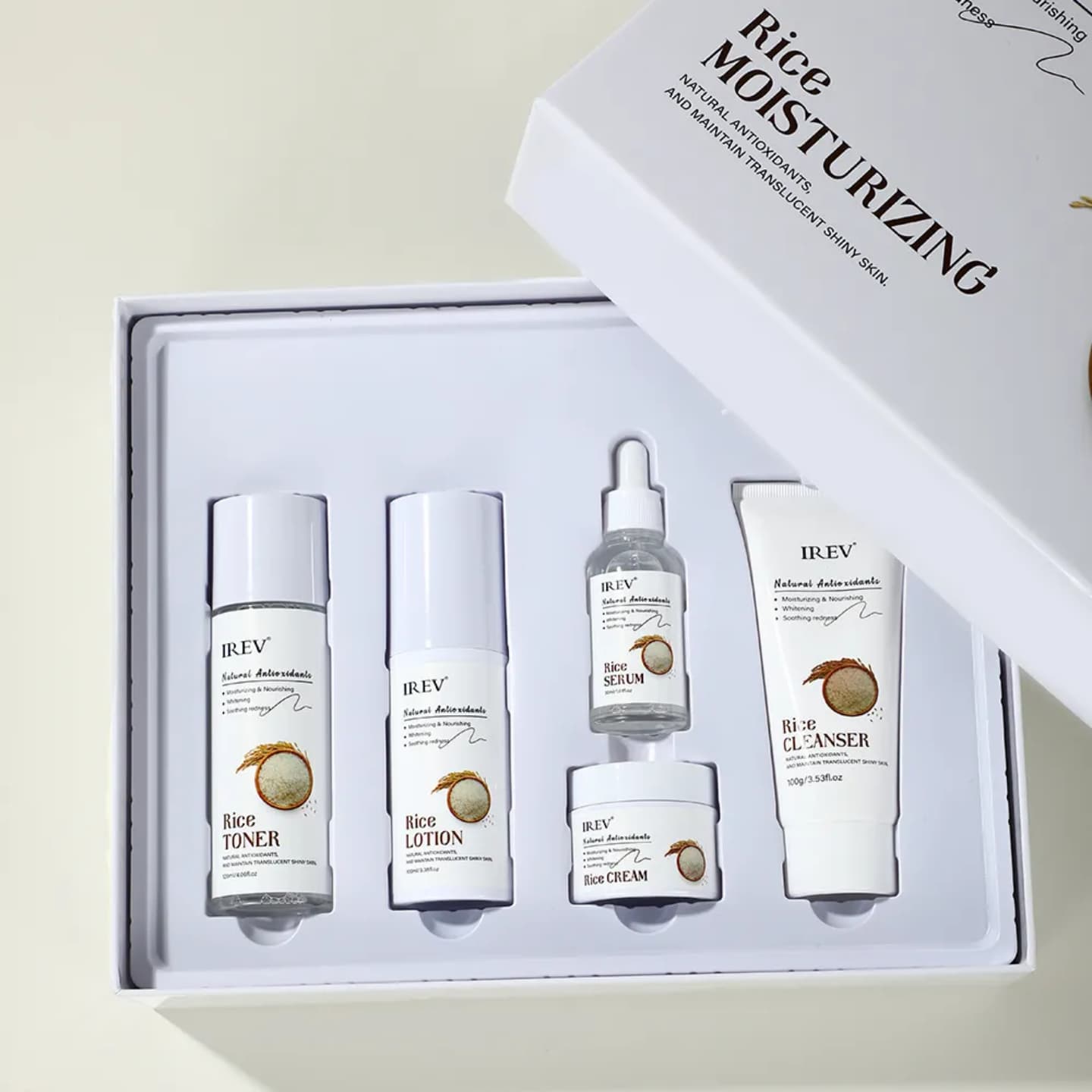 New arrivals 5 pack Deep Moisturizing Nourishing Moisturizer, anti-wrinkle, Anti-aging, Whitening Firming fermented Rice Original Face skin care set contains Serum, lotion, cleanser, cream and toner