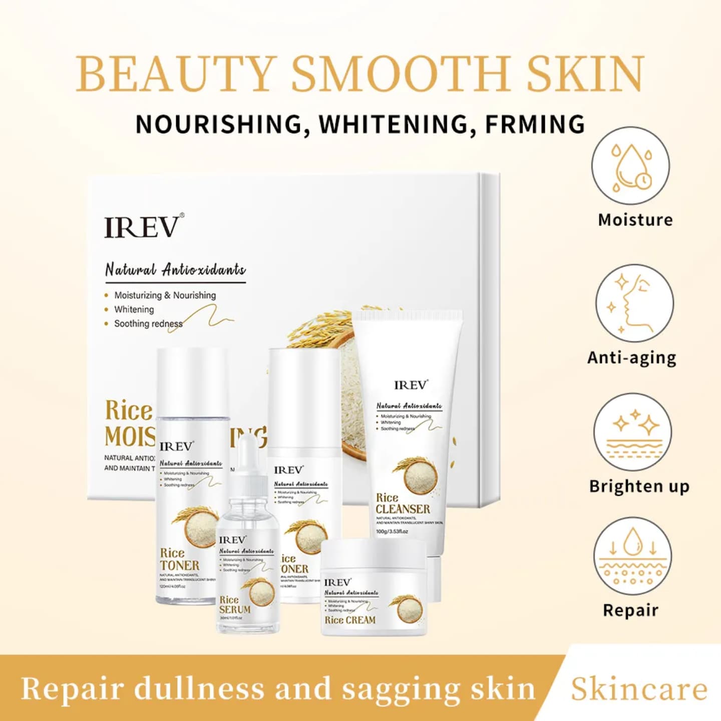 New arrivals 5 pack Deep Moisturizing Nourishing Moisturizer, anti-wrinkle, Anti-aging, Whitening Firming fermented Rice Original Face skin care set contains Serum, lotion, cleanser, cream and toner