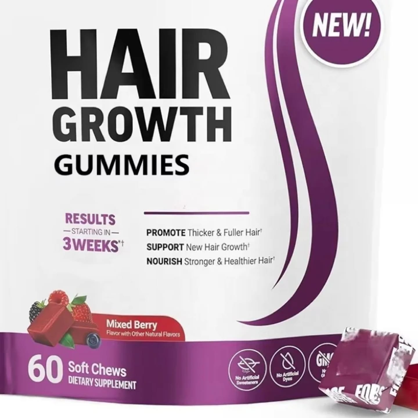 New Hair Growth Accelerator Chews – Boosts Hair Growth & Thickness, Reduces Hair Loss, Strengthens Roots, Nourishes Scalp, Adds Shine, Supports Healthy Hair, Skin & Nails, and Promotes Natural Volume