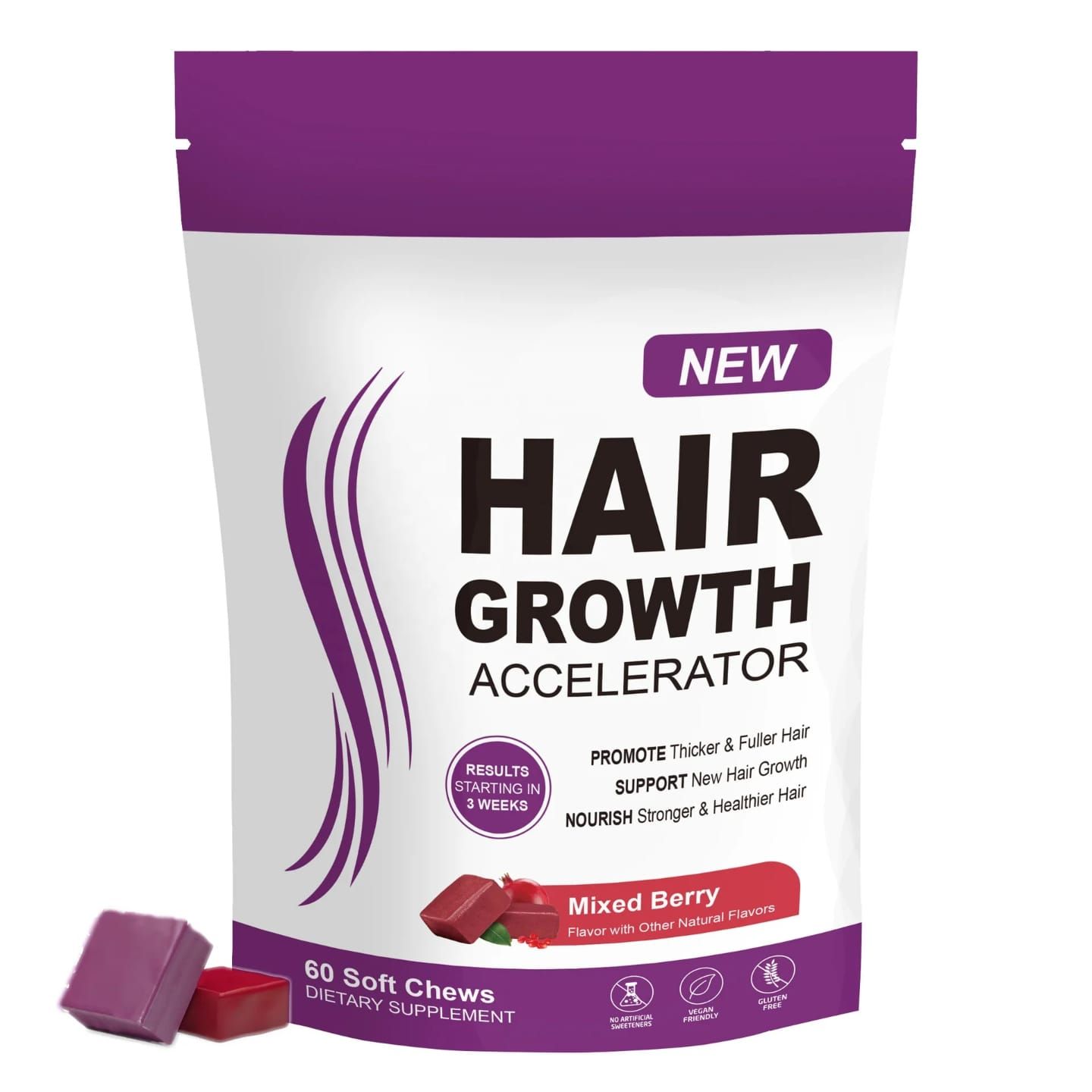 New Hair Growth Accelerator Chews – Boosts Hair Growth & Thickness, Reduces Hair Loss, Strengthens Roots, Nourishes Scalp, Adds Shine, Supports Healthy Hair, Skin & Nails, and Promotes Natural Volume