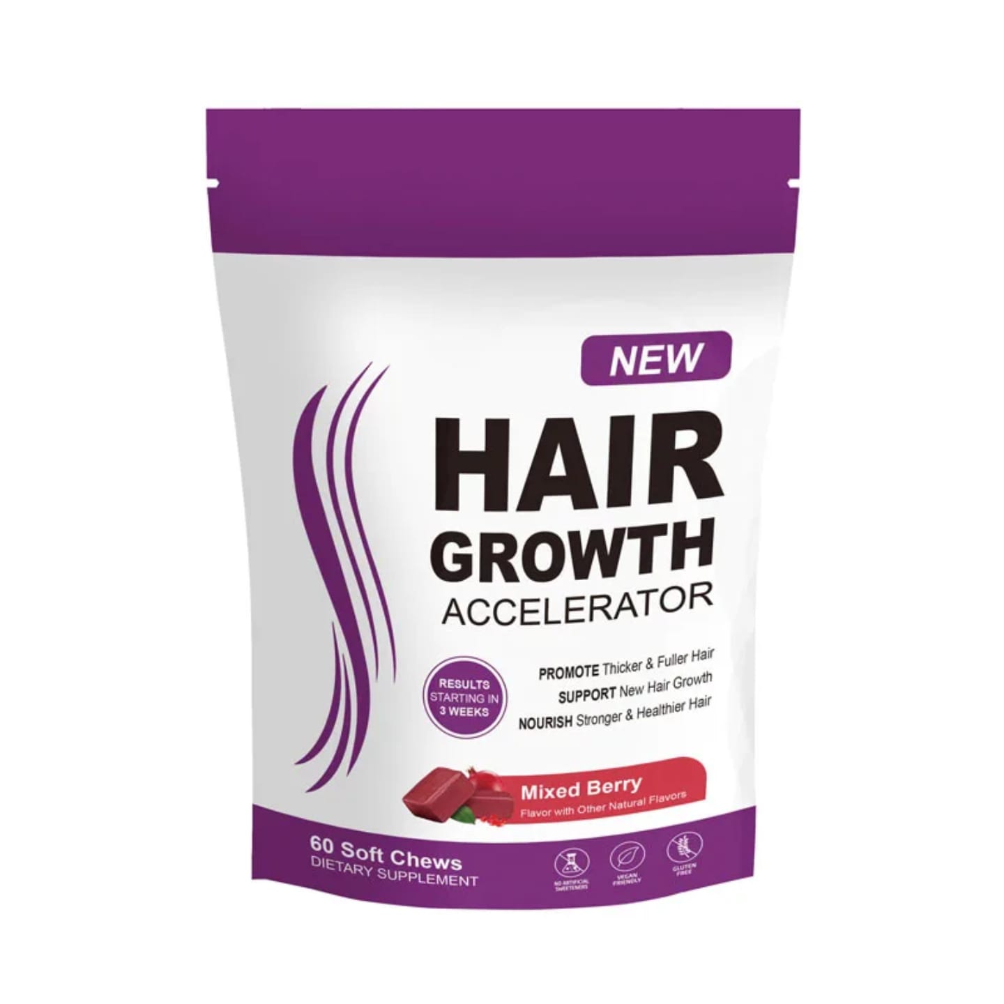 New Hair Growth Accelerator Chews – Boosts Hair Growth & Thickness, Reduces Hair Loss, Strengthens Roots, Nourishes Scalp, Adds Shine, Supports Healthy Hair, Skin & Nails, and Promotes Natural Volume
