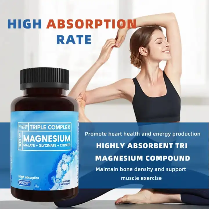 300mg Triple Complex Magnesium Malate + Citrate + Glycinate | High Absorption | 90 Vegan Caps | Dietary Supplement for Muscle, Nerve & Energy Support | Kilimall Kenya